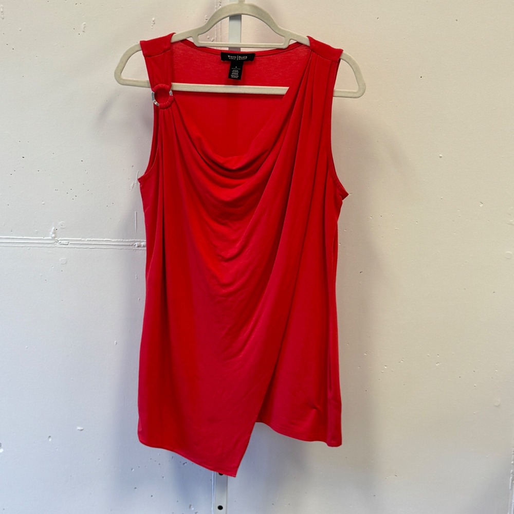 White House Black Market Red Cowl Neck Asymmetric Ring Sleeveless Top Small